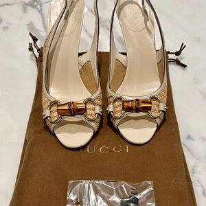 ** SOLD **. Gucci Vintage Bamboo/Horsebit Slingback Sandals